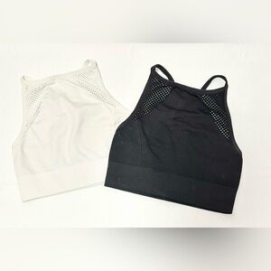 2 Aerie high neck cropped Black White Sports Bras size XS